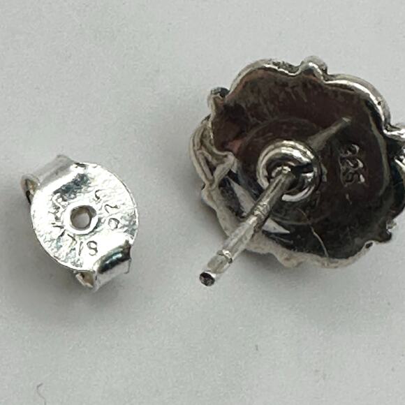 Lapis Lazuli Flower Stud Pierced Earring 925 Sterling Silver Boho Bohemian - Picture 8 of 9